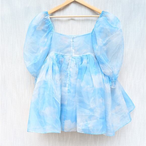 Selkie Blue Organza Head in the Clouds French Puff Short Dress, size L - Picture 2 of 9